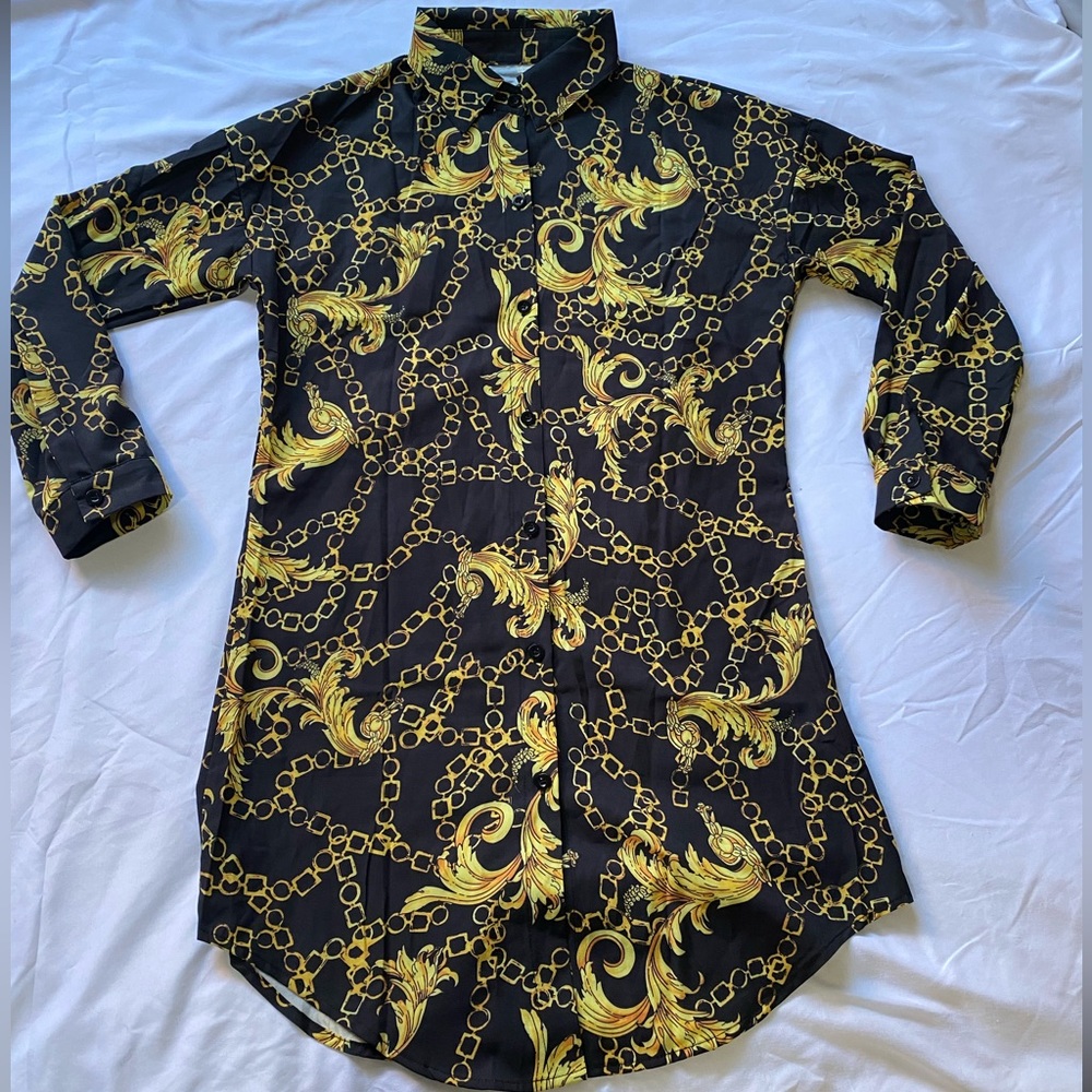 Button down Black & Gold tunic top size S